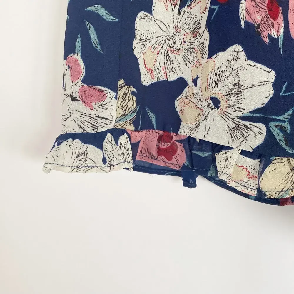 Love Floral Shorts Womens Large Floral Ruffled Hem/Waist Tie‎ Front Lined